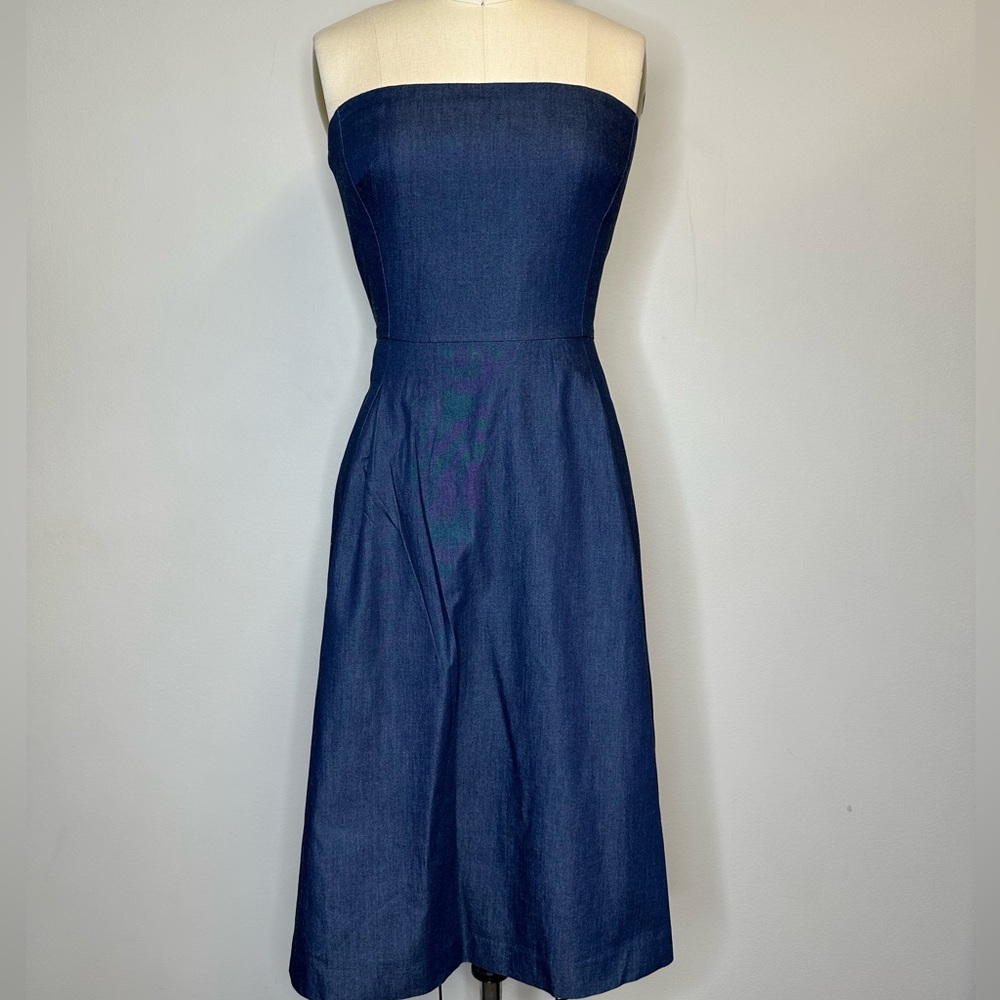 White House Black House Blue Strapless Dress with pockets